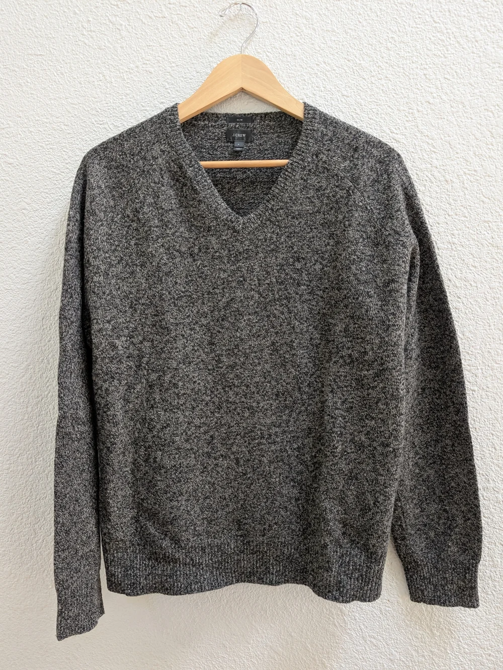 J. Crew Men's Dark Charcoal Marled Wool V-Neck Sweater, Size Large